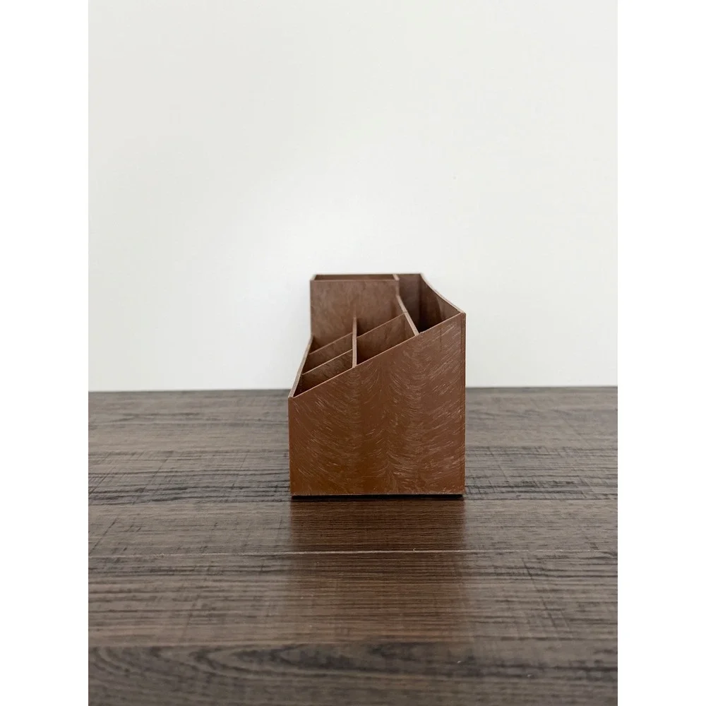 Vintage Embossed Brown Plastic Faux Wood Desk Vanity Organizer Caddy Rustic